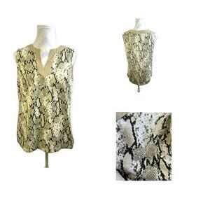 Jones New York Brown Tan Top Size 6 Animal Print V-Neck Sleeveless Popover